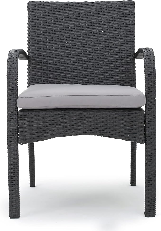 Christopher Knight Home Stillwater Outdoor 6-Seater Aluminum Dining Set with Wicker Chairs and Bench, Sandblast Dark Gray and Gray