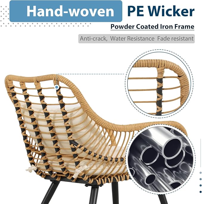 JOIVI Outdoor Patio Wicker Chairs Set of 2, Rattan Porch Chairs with Cushion and Armrest, Outdoor Seating with Iron Frame, Balcony Furniture for Apartments, Lawn, Backyard, Garden | Set of 2, All-Weather Outdoor Seating with Iron Frame, w/Seat Cushions...