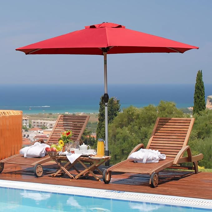 Domi 7.5FT Patio Umbrella, Outdoor Table Umbrella with Aluminum Pole, UV Protection Waterproof Market Sun Umbrella with Push Button Tilt and Crank for Garden, Deck, Backyard, Pool (Brick Red)
