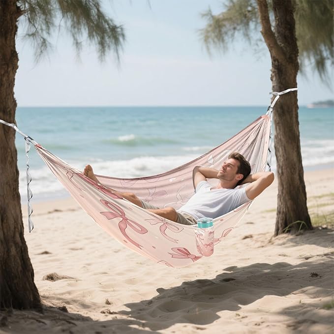 Hammocks for Outside Bow Pattern Camping Hammock Portable Hammocks with Tree Straps and Carry Bag Camping Accessories for Hiking Beach Outdoor