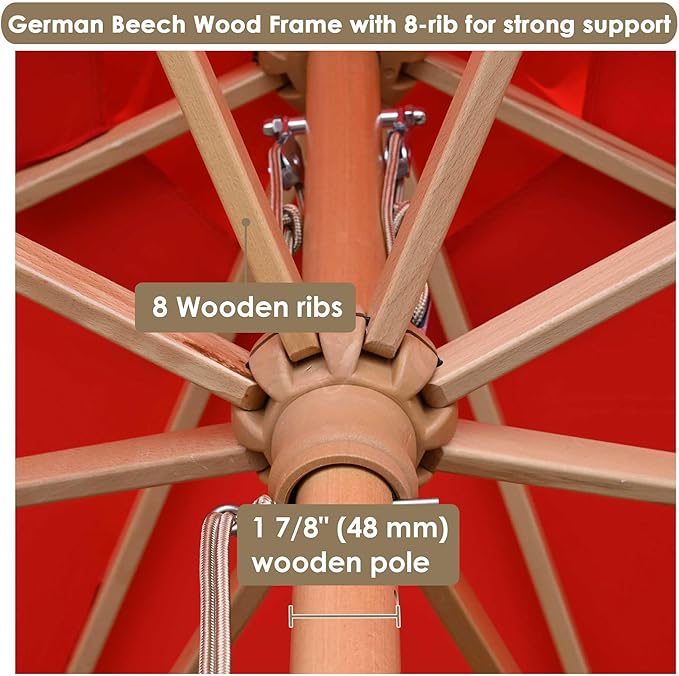 Yescom 13ft Coastal Solid Beech Wood Umbrella Pulley Lift Commercial Base with Wheel Included for Beach Club Seaside Restaurant Terrace Resort Poolside