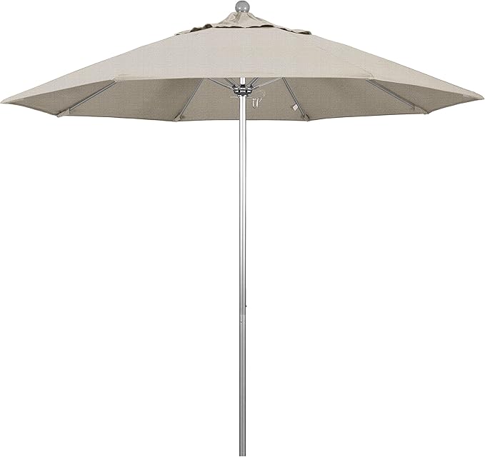 California Umbrella 9' Round Aluminum/Fiberglass Umbrella, Push Open, Silver Pole, Olefin Woven Granite
