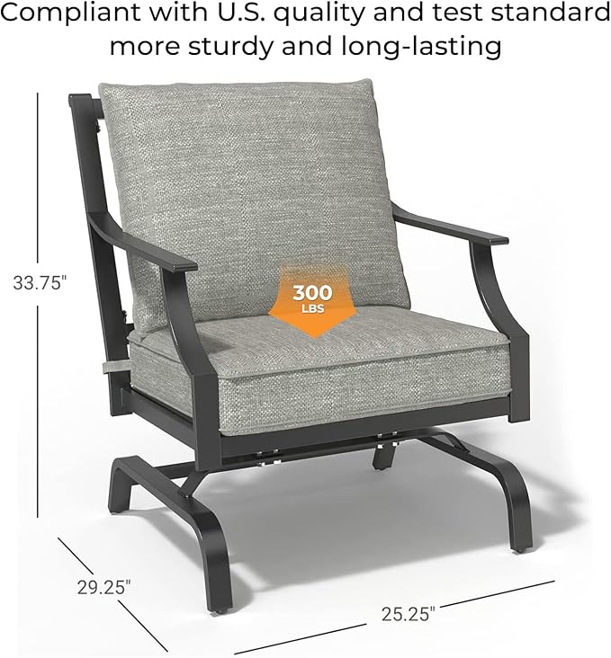 Grand patio Bistro Sets Rocking Chairs Motion Chairs Patio Conversation Chairs Indoor Outdoor Chat Set A Comfortable Shake of 5-10° Unique Design Patio Chair Set with Grey Cushions 2-Piece