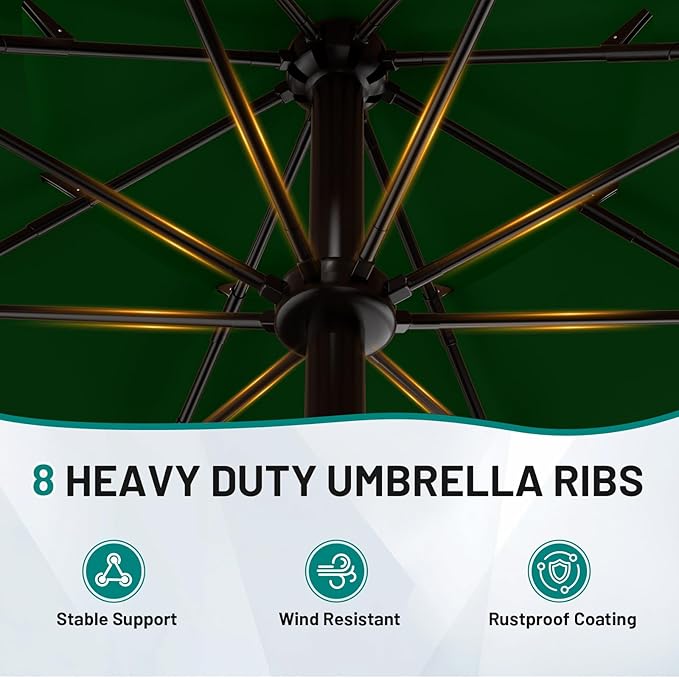 AreShark 12FT 3-Tiers Patio Umbrella with Valance, Outdoor with Crank, Large Outdoor Market Umbrellas Vented with 8 Sturdy Ribs, Patio Table Umbrellas for Garden, Deck, Backyard, Pool, Dark Green