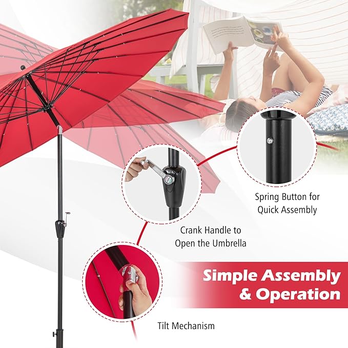Tangkula 9FT Round Patio Umbrella, Outdoor Market Umbrella with 18 Fiberglass Ribs, Push Button Tilt, Crank, Fade-resistant Canopy & Ventilation, Aluminum Table Umbrella for Backyard, Pool (Wine)