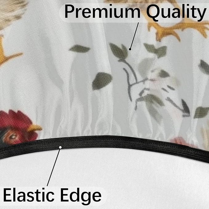 OSAM SPACE Outdoor Tablecloth with Umbrella Hole, Round Elastic Fitted Table Cloth with Invisible Zipper,Farmhouse Rooster Picnic Patio Table Cover 36-44in