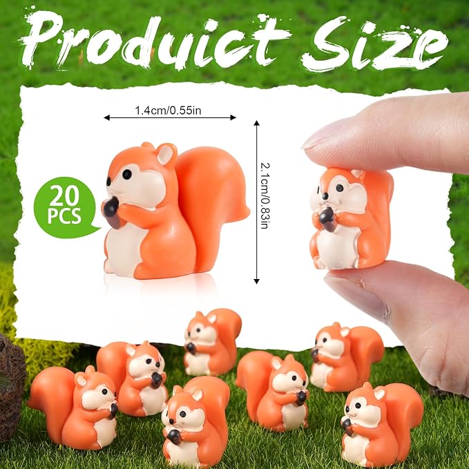 20 Pcs 2.1 x 1.4cm Mini Squirrel Figurines | Mini, Orange, Perfect for Gardens Décor