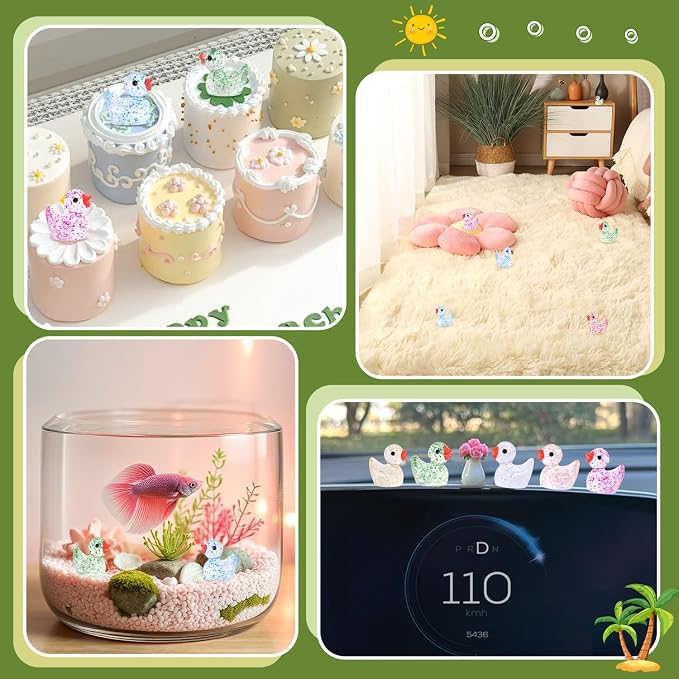 TINKRSTUFF 120PCS Mini Resin Animals Cute Colorful Glitter Tiny Ducks, Miniature Resin Figures to Hide, Little Animal Accessories Bulk for Topper Garden Dollhouse Landscape Aquarium Ornament DIY Craft
