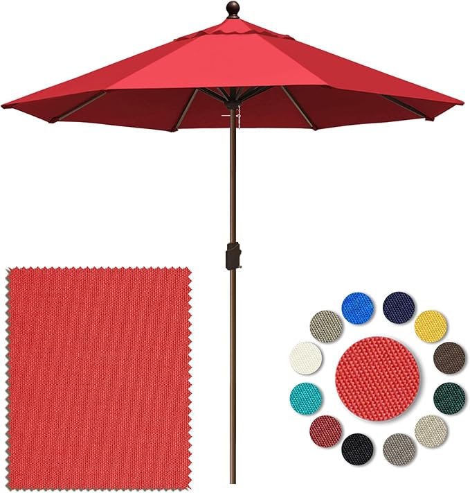 Eurmax USA 10-Year-Non-Fading 10FT Outdoor Patio Market Umbrella,UPF50+ UV Resistant Sun Shade,Heavy Duty Commercial Grade,Crank Lift Design,Windproof Vented Top for Garden,Pool,Deck,Logo Red