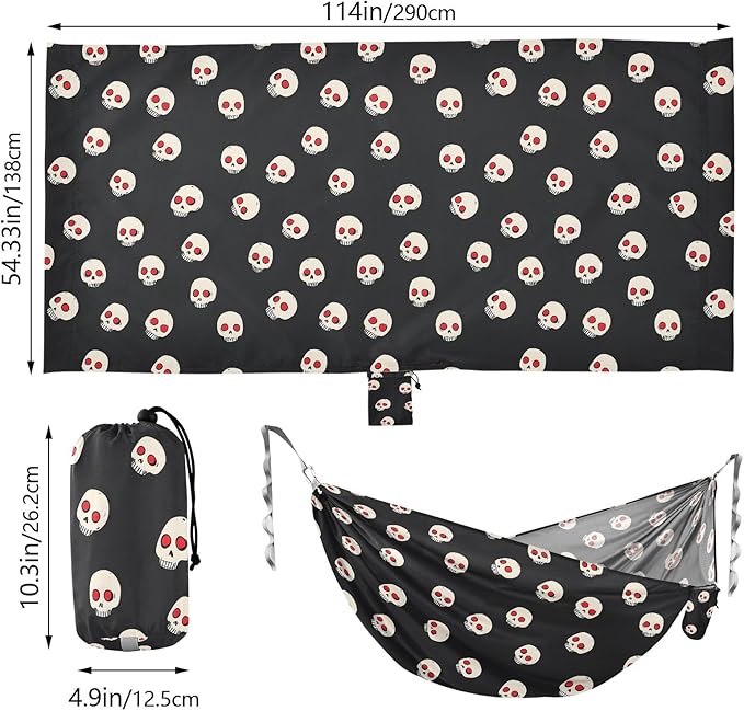Camping Hammock Outdoor Hammocks for Outside Skull Red Dot Beach Trees Portable Lightweight with Pockets Tree Straps Indoor