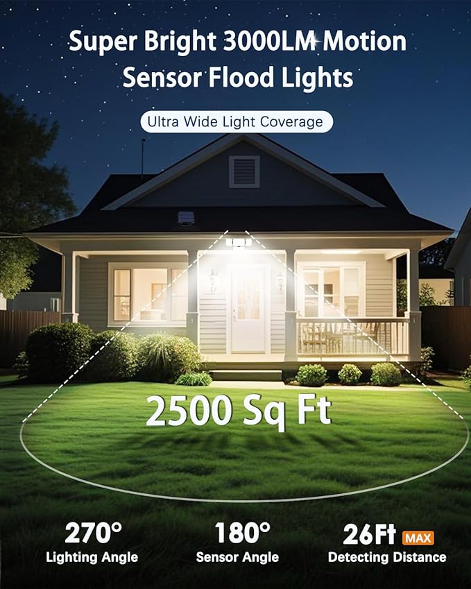CLAONER Solar Outdoor Lights Motion Sensor 3500LM 288 LED Solar Security Lights with Remote Control IP67 Waterproof 4 Heads Solar Flood Lights with 16.4ft Cable 4 Modes Wall Lights(2 Pack)