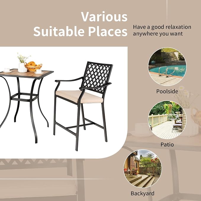 Tangkula 28 Inches Patio Bar Table, Outdoor Steel Square Bar Table with Reinforced Steel Structure, Curved Legs & Non-Slip Footpads, Outside Bistro Bar Table for Poolside, Patio, Backyard