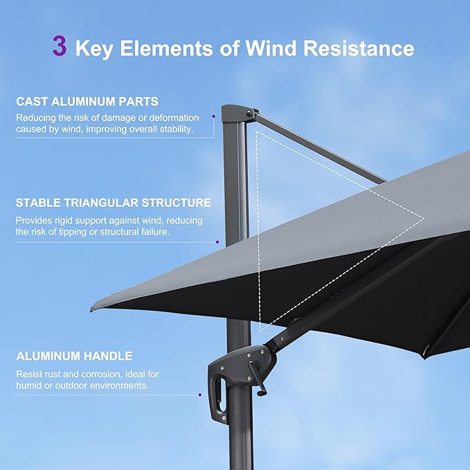 PURPLE LEAF 11 FT Patio Umbrella with Base Outdoor Cantilever Large Offset Umbrella Hanging Double Top Square Umbrella with 360° Rotation Tilting for Garden Deck Backyard Pool Grey