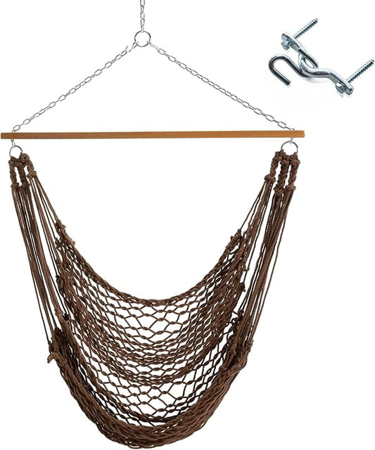 Original Pawleys Island Single Hammock Chair – Antique Brown DuraCord Rope, 350 lb Capacity, Oak Spreader Bar, Zinc Plated Hardware, Handcrafted in the USA