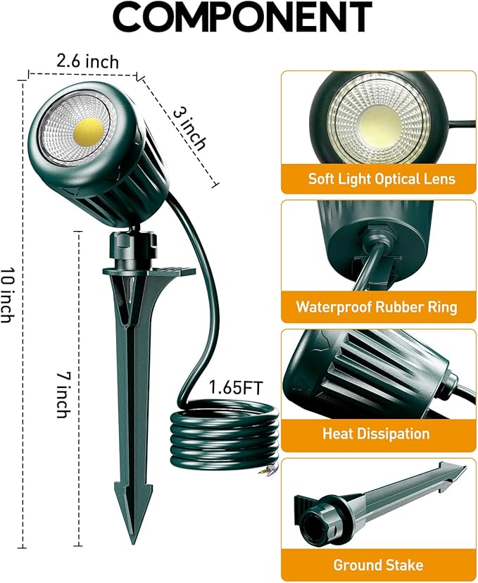 Low Voltage Landscape Lights,5W 500LM Outdoor Landscape Lights with 4 Color Lenses (White Light,Red,Yellow,Green),IP67 Waterproof Outdoor Spot Lights for Garden Passage Wall Tree Fence,6 Pack