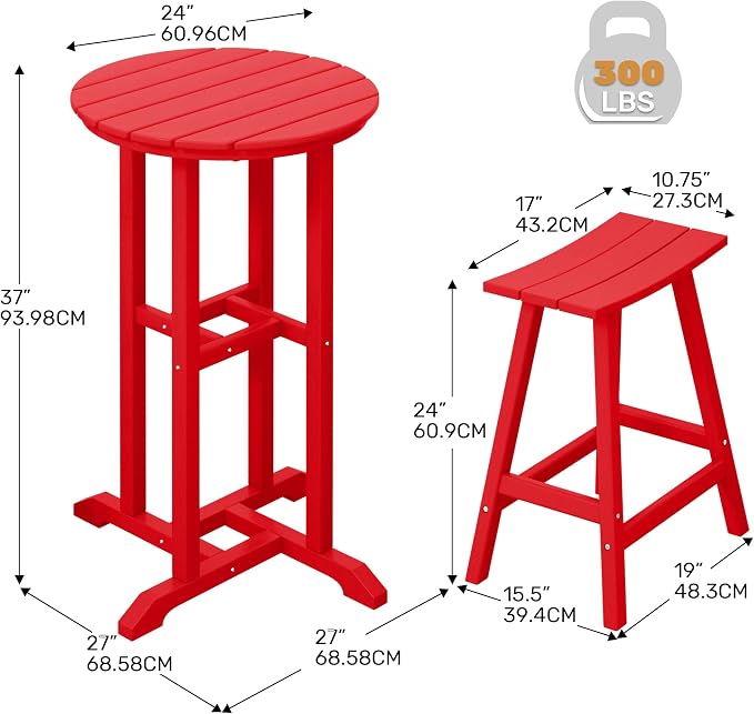 Costaelm Outdoor Bar Table, 37" Counter Height Round Patio Cocktail Table Set for Deck, Backyard, Garden, Red