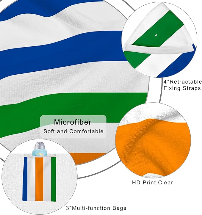 2-Pack Lounge Towel Cover with 3 Pockets, Chaise Durable Horizontal Striped Cover for Pool, Beach, Garden & Outdoor Use, 85x30 Inch, Blue Green Orange Design