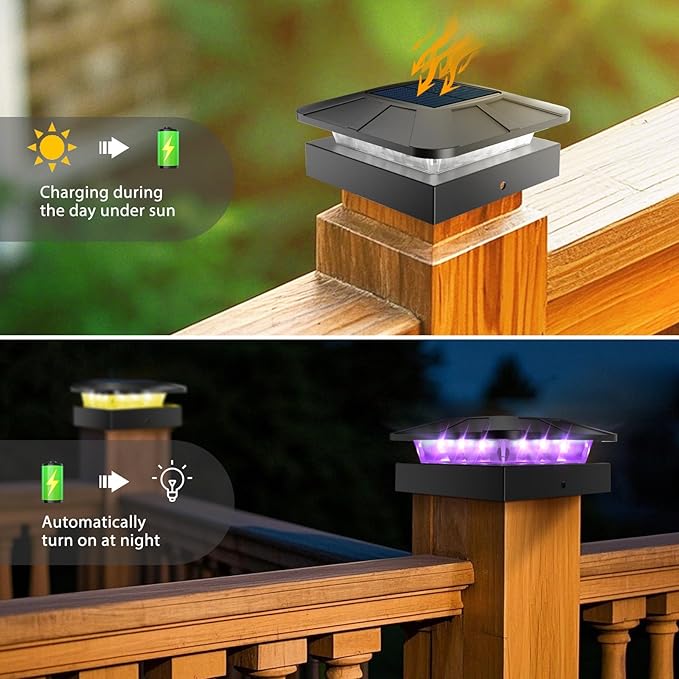 4x4 Solar Post Cap Lights Outdoor RGB Color Changing, LED Fence Light Solar Powered Waterproof, Wood/Vinyl Posts Top Lighting for Outside Deck Yard Garden Patio