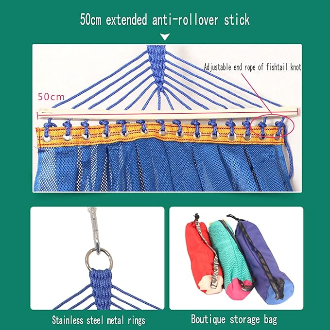 Camping Hammock Bed Hanging Rope Swing Camping Hammock Ice Mesh Thickened Webbing Fixed Outdoor Furniture Leisure Sleeping Summer Travel Hammock Swing (Color : Blue)