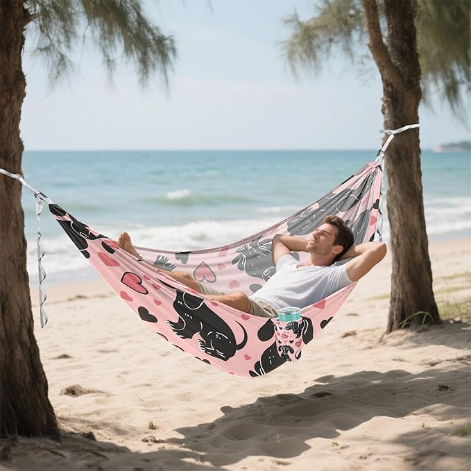 Portable Single Hammock Black Dachshund Dogs and Love Heart Garden Yard Outdoor Hammocks