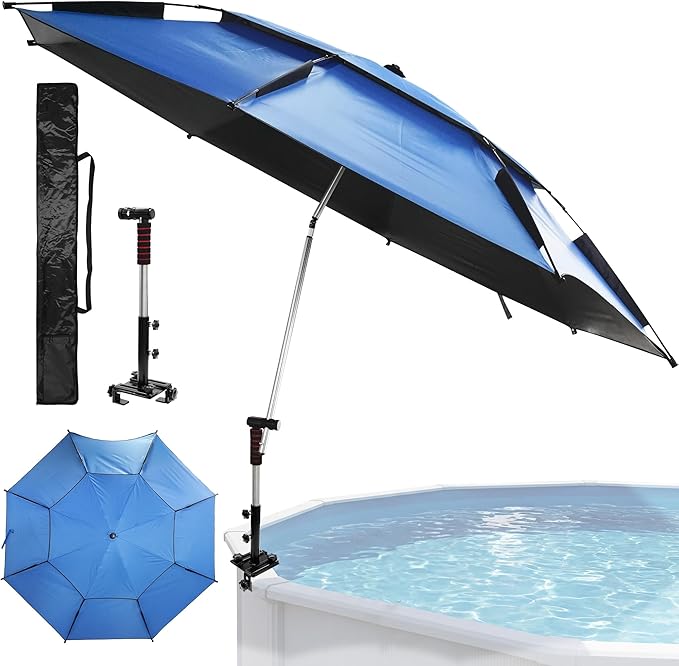 Extra Large Above Ground Pool Umbrella, Portable Outdoor Patio Umbrella for Pool 360° Adjustable Sun-Resistant Pool Shade Umbrella, 7.5ft Swimming Pool Accessories for Fishing Beach Camping