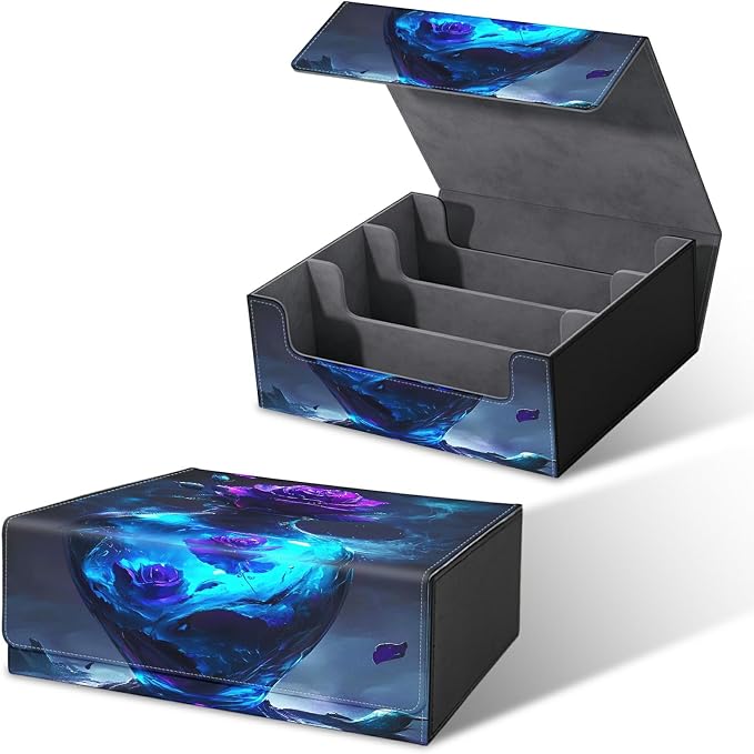 Card Deck Box for MTG, Cards Storage Box Fits 120+ Sleeved, Leather Big Size Strong Magnetic Closing Case for Board Games Magic TCG CCG Baseball Collection Women Man, Purple Rose Vase