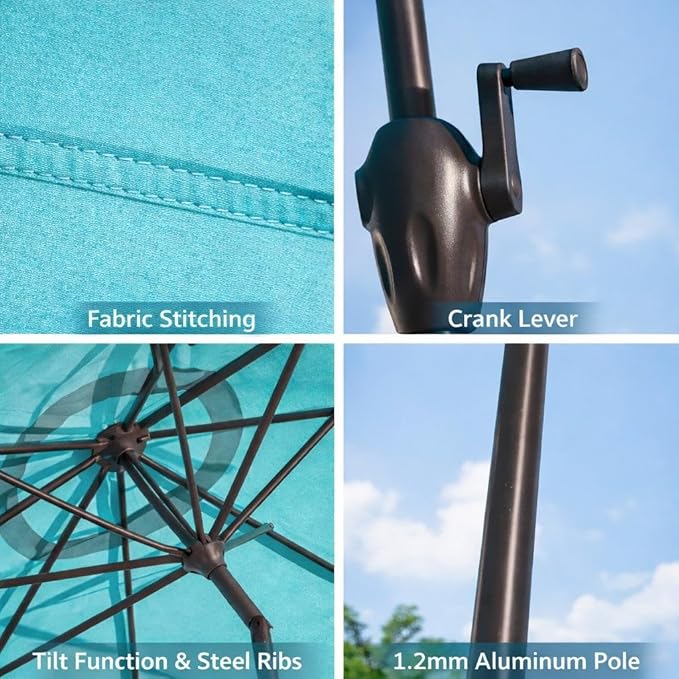 BrylaneHome Outdoor Tilt-And-Crank Umbrella With 8 Sturdy Steel Ribs Heavy Duty Fade-Resistant Tilting Shade Patio Garden Backyard Décor Pool Home