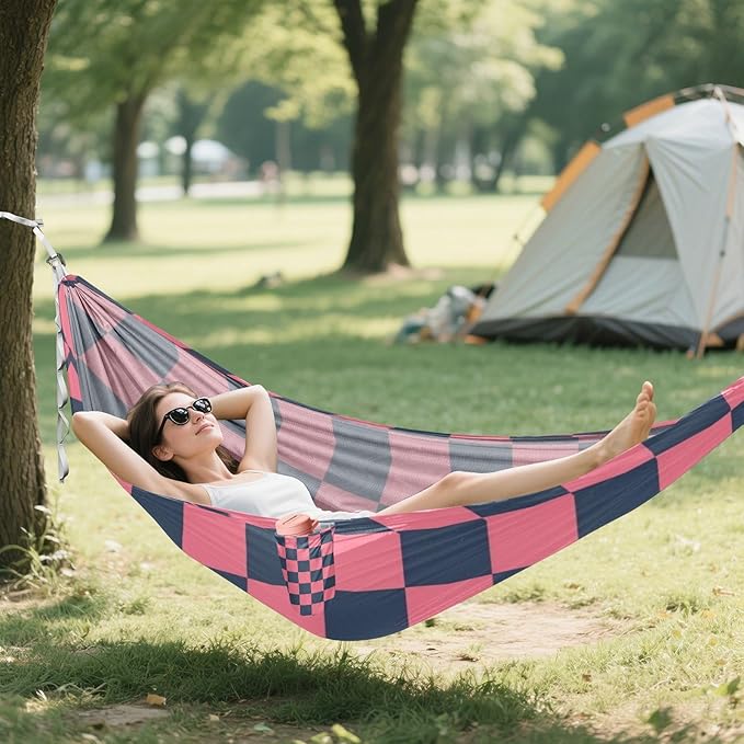 Black and Pink Checkerboard 330lb Capacity Outdoor Hammocks with Hanging Rope Backyard Hammock for Patio Backyard Lounge Base macas mexicanas de Patio para Adulto