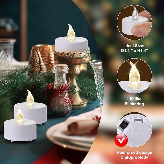 12pack Remote Control LED Tea Lights Battery Operated Flameless Candles Realistic and Bright Flickering Long Lasting 400 Hours Electric Candles for Christmas Home Party Wedding Decor (White)