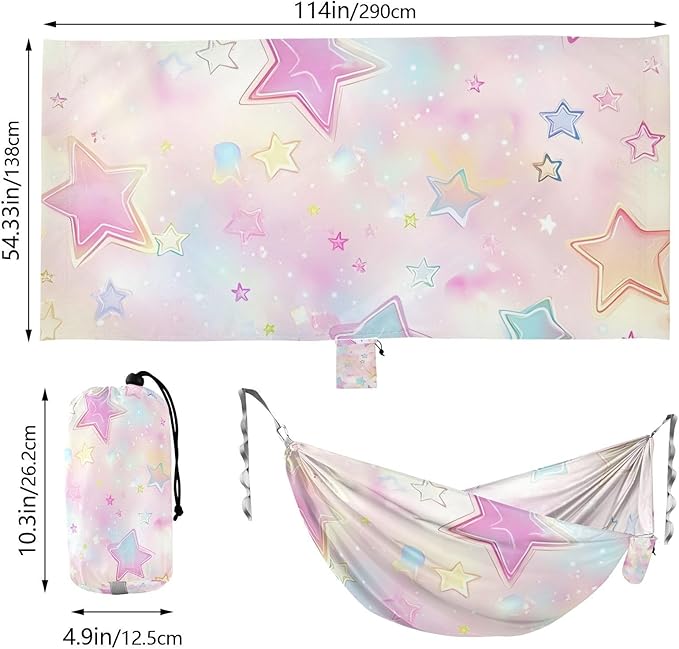 Cute Stars Blush Color Hammocks with Hanging Rope Swing Hammock for Indoor Outdoor Patio