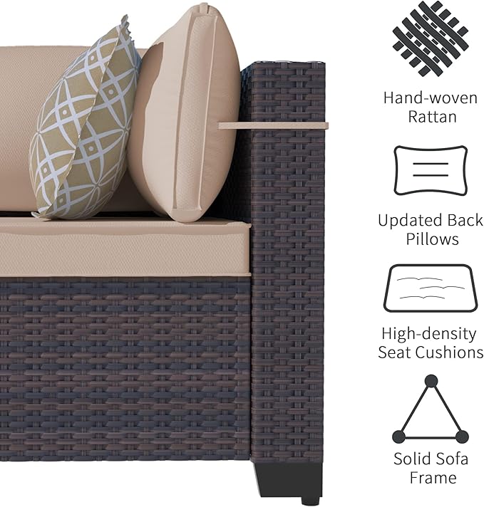 Outdoor Patio Furniture Set with Fire Pit Table, 10 Pieces Outdoor Furniture Set Patio Sectional Sofa w/43in Propane Fire Pit, PE Wicker Rattan Patio Conversation Sets - Brown