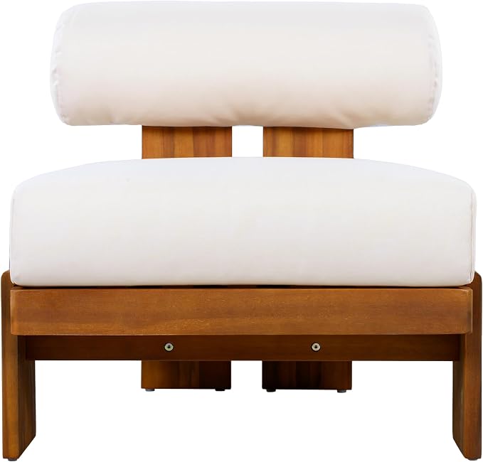 Merax Patio Club Chair Set of 2, Acacia Wood Frame with Waterproof Cushions & Round Backrest for Garden, Deck & Balcony, Beige+Teak