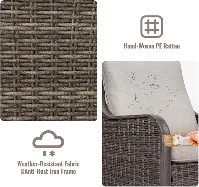 2 Pieces Patio Furniture Sets-Swivel Patio Chairs with High Back Cushions and Wicker Outdoor Side Table,All Weather Patio Conversation Set for Garden Backyard Porch Deck