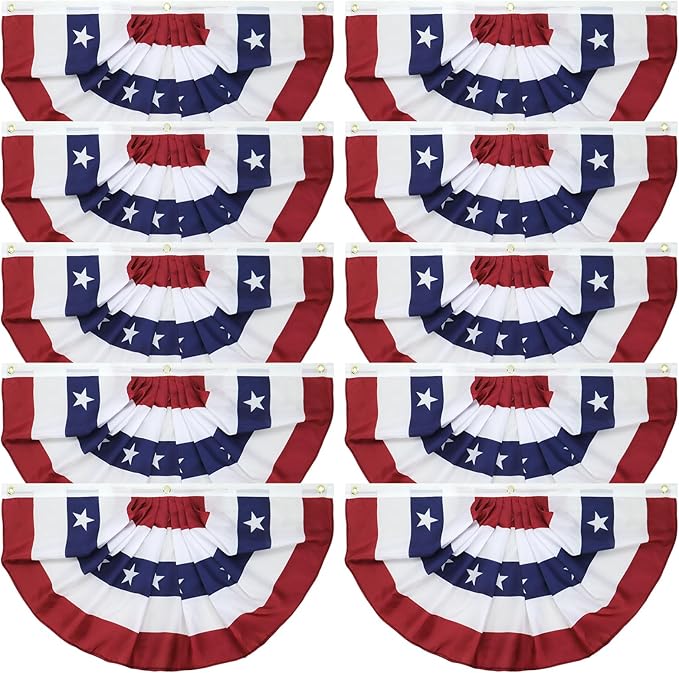 10 Pack 250 Anniversary USA Flag, 1.5X3 FT Fan Flags Bunting, 4th of July Patriotic Decorations Yard Signs Hanging Decor for Memorial Day Outdoor, Front Door, Porch, Welcome Backdrop with Brass Grommets