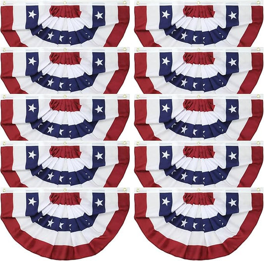 10 Pack 250 Anniversary USA Flag, 1.5X3 FT Fan Flags Bunting, 4th of July Patriotic Decorations Yard Signs Hanging Decor for Memorial Day Outdoor, Front Door, Porch, Welcome Backdrop with Brass Grommets