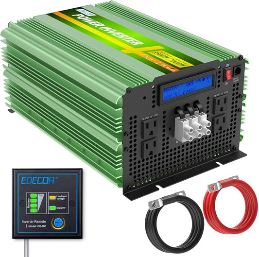 EDECOA 24V 3500W Pure Sine Wave Power Inverter | DC 24V to AC 110V 120V, 4 AC Outlets, 1 Hardwire Terminal, LCD Display, Remote Controller