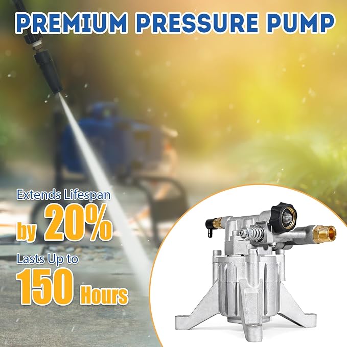 TOOLCY 7/8" Shaft Vertical Pressure Washer Pump - Rear Inlet/Outlet Max 3400 PSI @ 2.5 GPM OEM & Power Washer Pump for Gas Washer, Replacement for Simpson, Honda etc