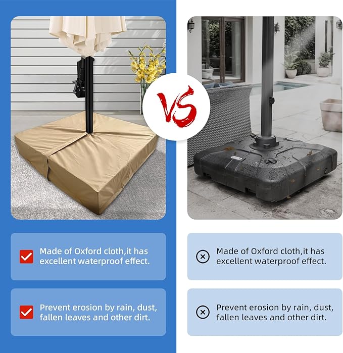 Patio Umbrella Base Cover 2 Pack Heavy Duty 600D Waterproof Outdoor Cantilever Umbrella Stand Base Cover 36"L x 36"W x 8.5"H UV-Resistant Weather-Resistant Outside Square Umbrella Base Covers,Beige