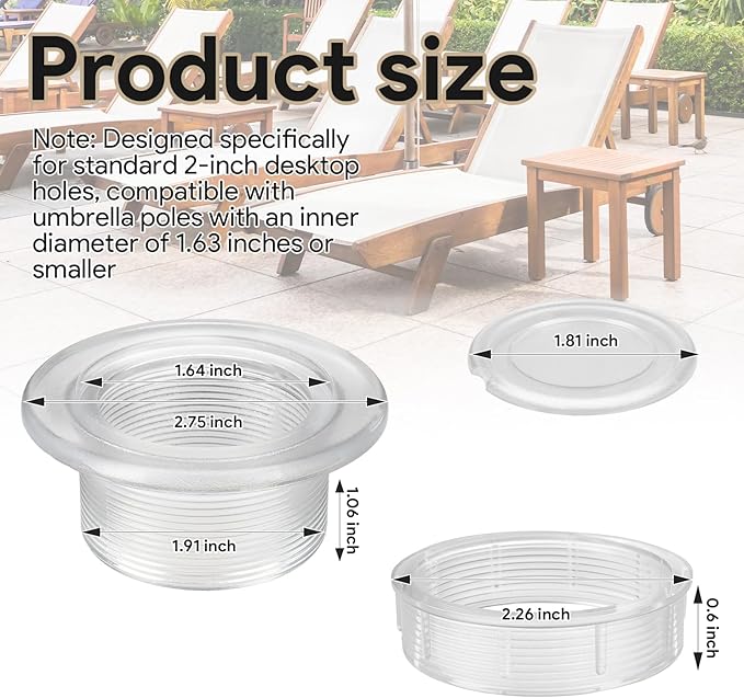 Patio Table Umbrella Hole Ring Plug Cap Set, Outdoor Parasol Table Hole Cover Insert Patio Table Hole Plug Ring for Cafes, Yard, Garden, Camping, Pool