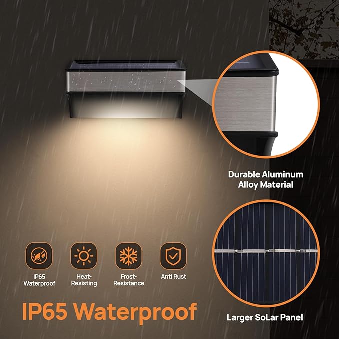 Solar Deck Lights 8 Pack Outdoor Waterproof - Step Lights for Stairs & Fence, 8 Color Changing Security Lighting with Auto On/Off, Wall Lights for Patio/Yard/Pathway (Warm/Cool White + RGB)