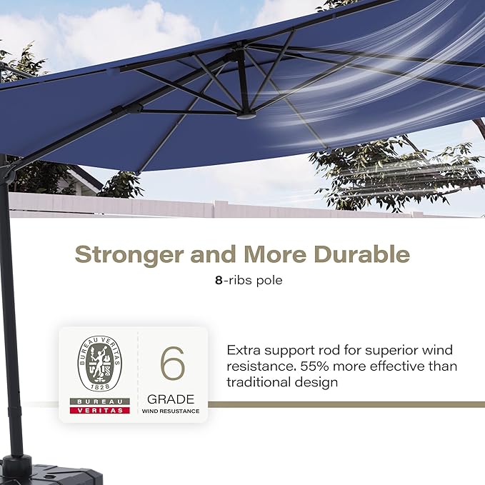 LAUSAINT HOME 10FT Square Cantilever Patio Umbrella, 360° Rotation Offset Umbrella with Aluminum Frame, Large Outdoor Sun Shade for Backyard, Pool, Deck, Lawn(Square, Navy Blue)