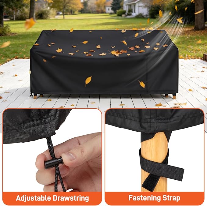 Arcedo Outdoor Sofa Cover Waterproof, Patio 3-Seater Couch Covers for Patio Bench, Loveseat Outdoor Furniture, 85" W x 37" D x 35" H, Black