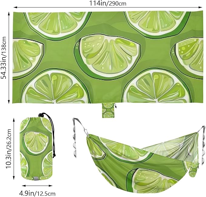 Green Lime Slices 330lb Capacity Camping Hammock Tree Hammock for Outside Beach Patio Garden hamaca para acampar