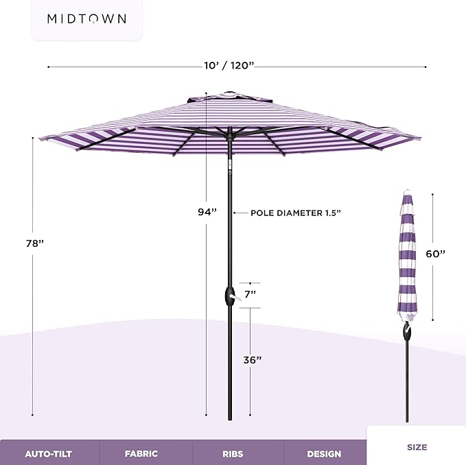 The Lean Patio Umbrella (Terylast Fabric - Midtown Stripes, 10 Foot)