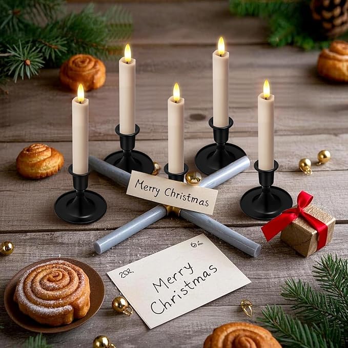 KSWING Upgraded Real Wax Short LED Flameless Taper Candles with Remote, 6 PCS Mushroom Beige Candlesticks Battery Operated 3D Flickering for Home/Wedding/Fireplace Xmas Decor