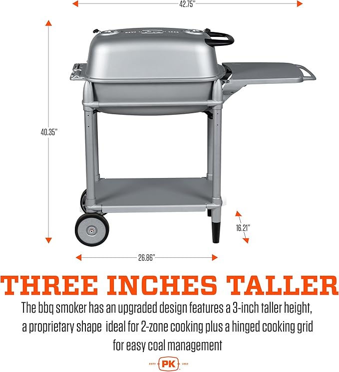 PK Grills PK300-SCX Portable Charcoal Grill and Smoker, Aluminum Outdoor BBQ Grill, Portable Grill for Camping, Backyard Grilling, Park, Tailgating, Silver