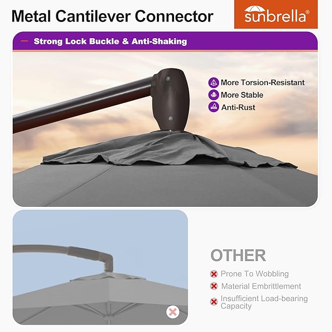 PURPLE LEAF 10' X 10' Cantilever Patio Umbrella with Base Included Round Umbrella with 360° Rotation Aluminum Outdoor Offset Hanging Umbrella for Patio Pool, Deep Grey