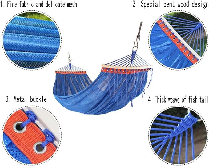 Camping Hammock Bed Hanging Rope Swing Camping Hammock Ice Mesh Thickened Webbing Fixed Outdoor Furniture Leisure Sleeping Summer Travel Hammock Swing (Color : Blue)