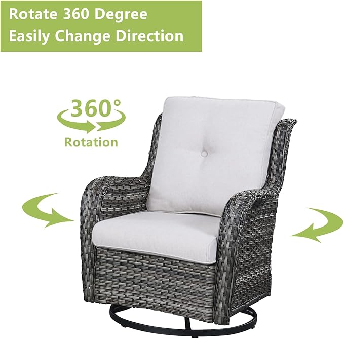 Rilyson Wicker Rocking Chair Swivel Chairs - 3 PC Rocker Patio Furniture Set Rattan Rocking Bistro Sets with Glass Top Side Table for Outdoor Porch Deck Garden Backyard (Mixed Grey/Beige)
