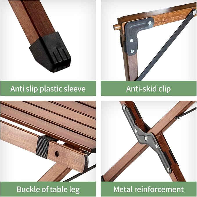 UNICOO –Bamboo Roll Up Picnic Table, Portable Camping Table W/Carry Bag, Low Height Foldable BBQ Top for Indoor & Outdoor Party, BBQ and Hiking (Antique Brown, 4 FT)